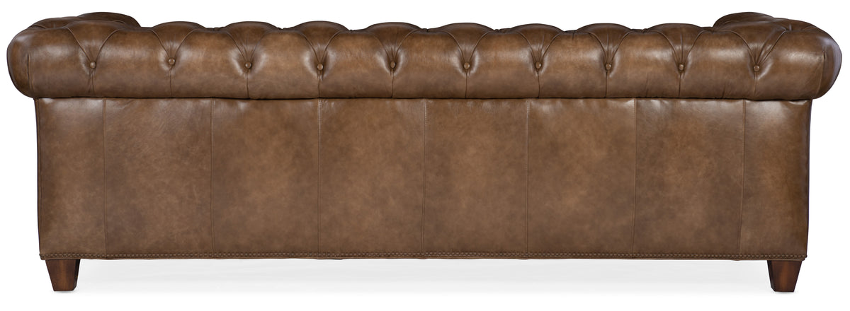 the back of a brown leather couch