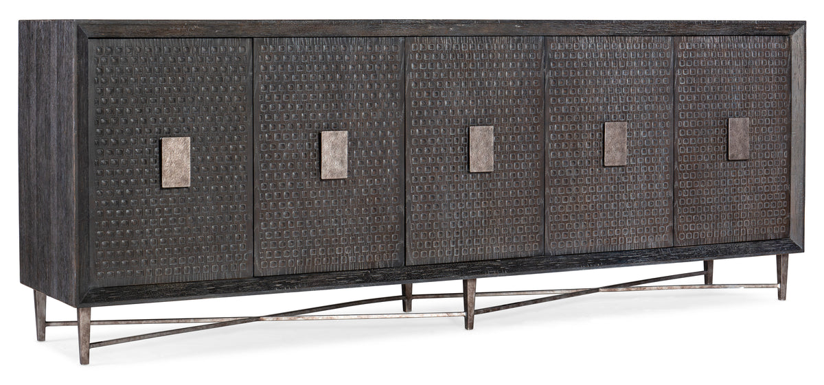 a brown cabinet with a metal frame