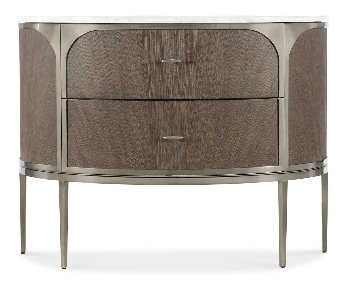 a round dresser with two drawers