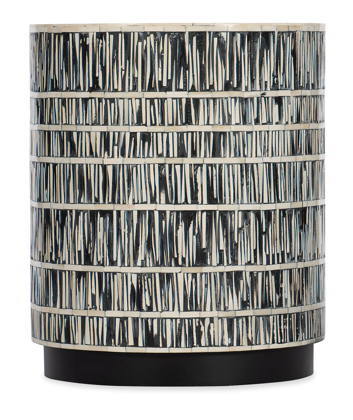 a black and white vase with stripes