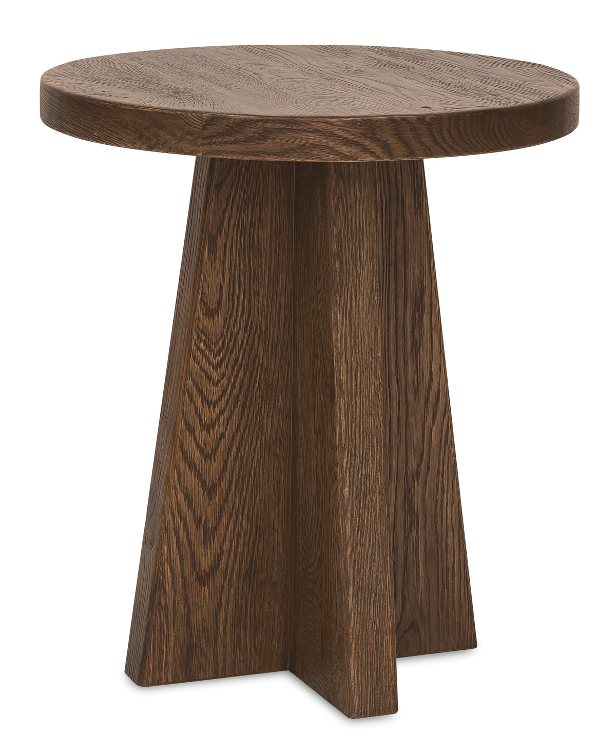 a round wooden table with a white background