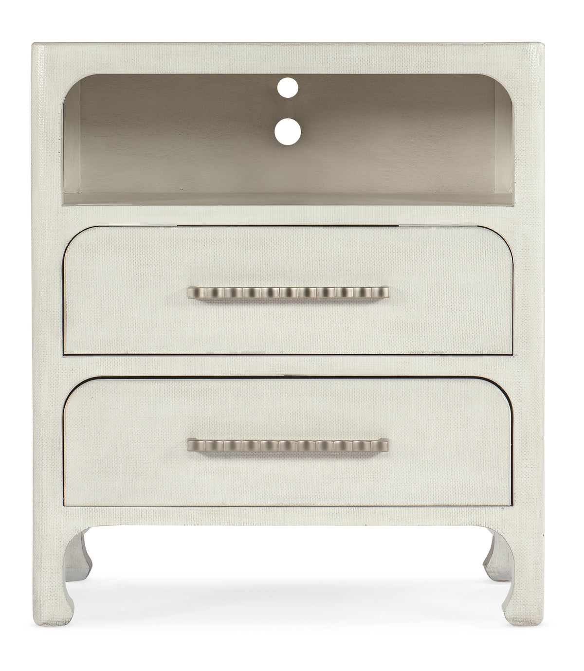 a white nightstand with two drawers