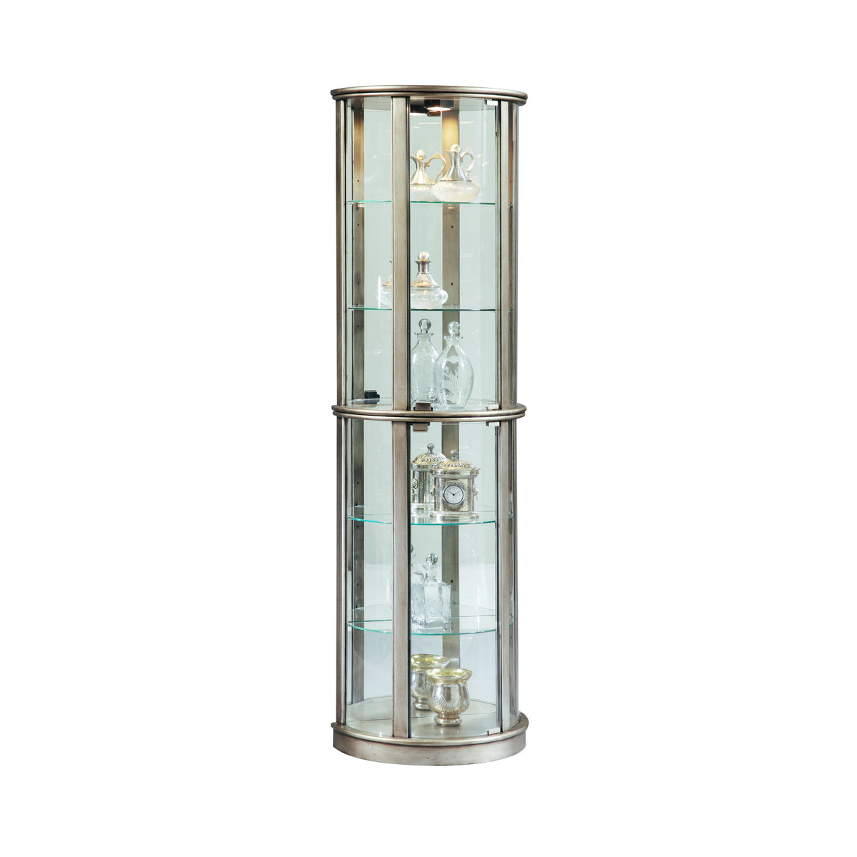 a glass cabinet with shelves