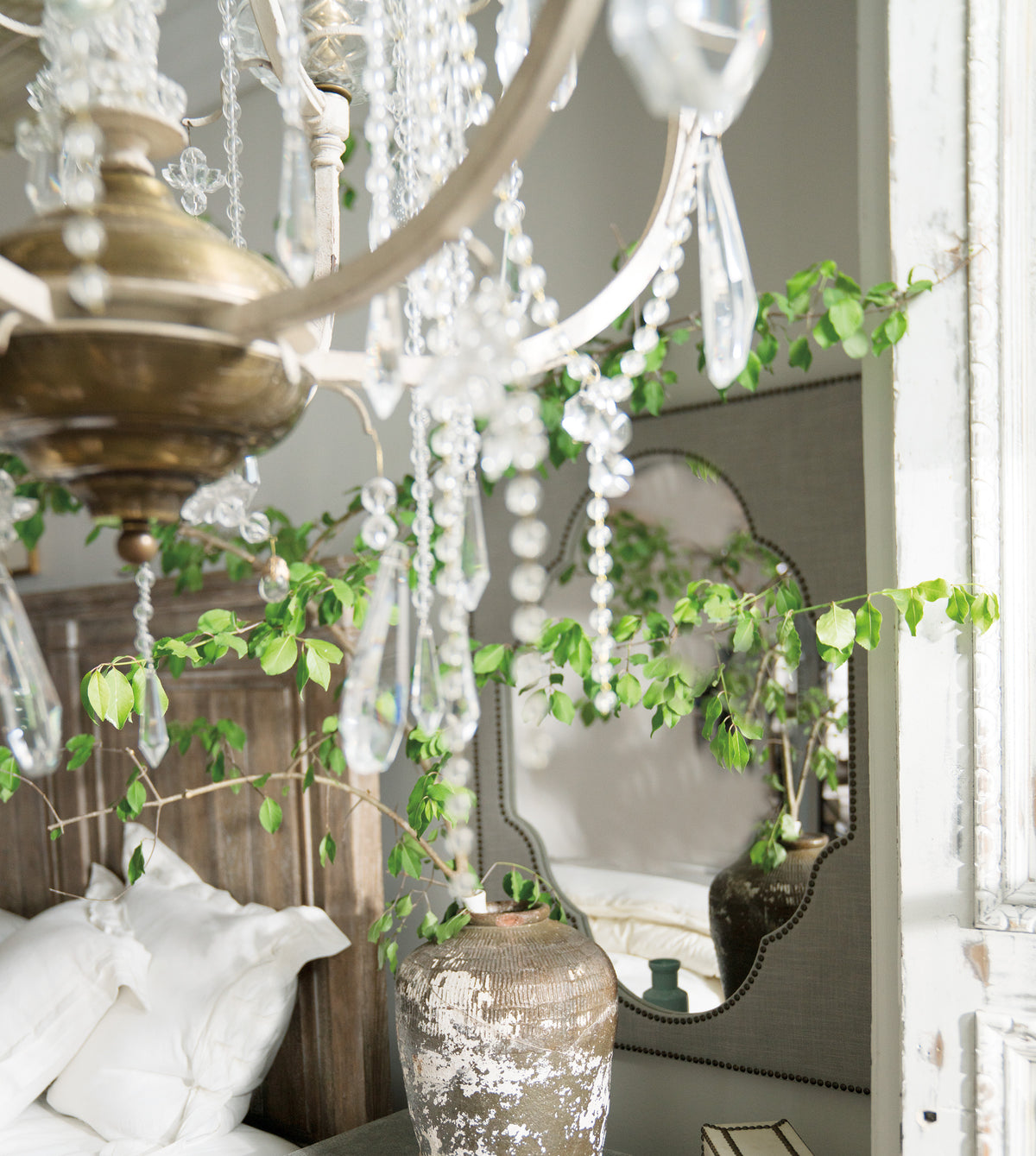 a chandelier from a ceiling