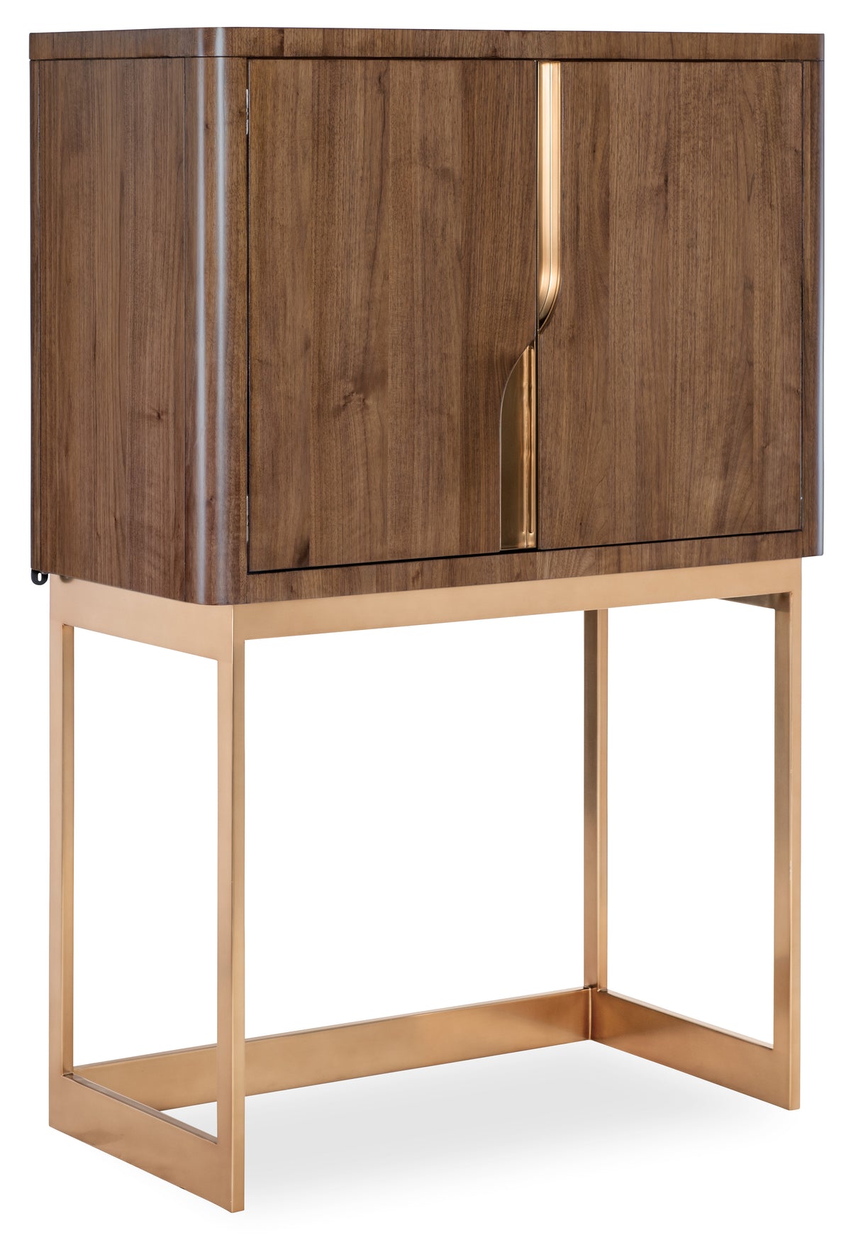 a brown cabinet with gold legs