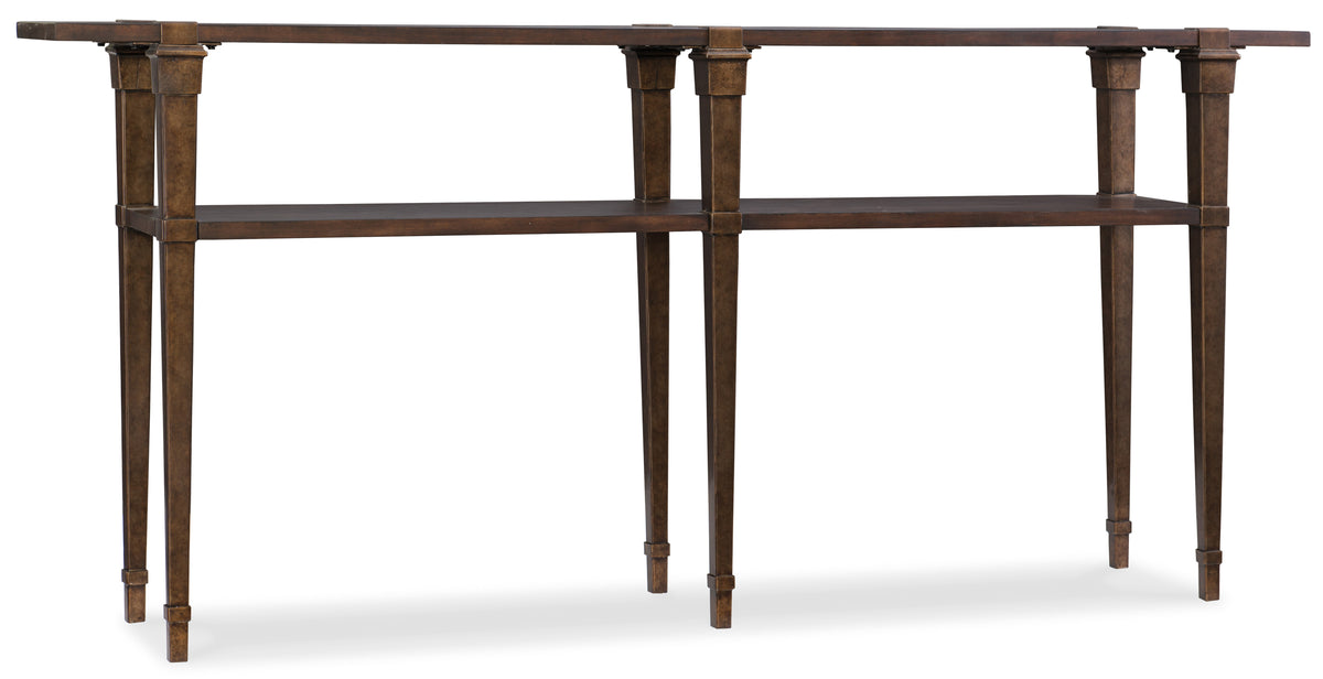 a brown table with a metal frame
