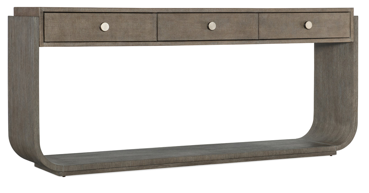 a brown table with drawers