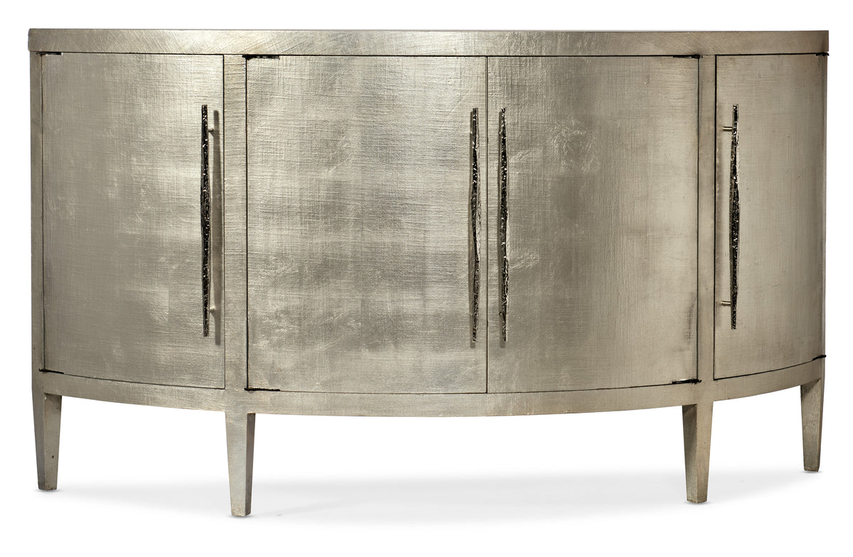 a silver cabinet with three doors