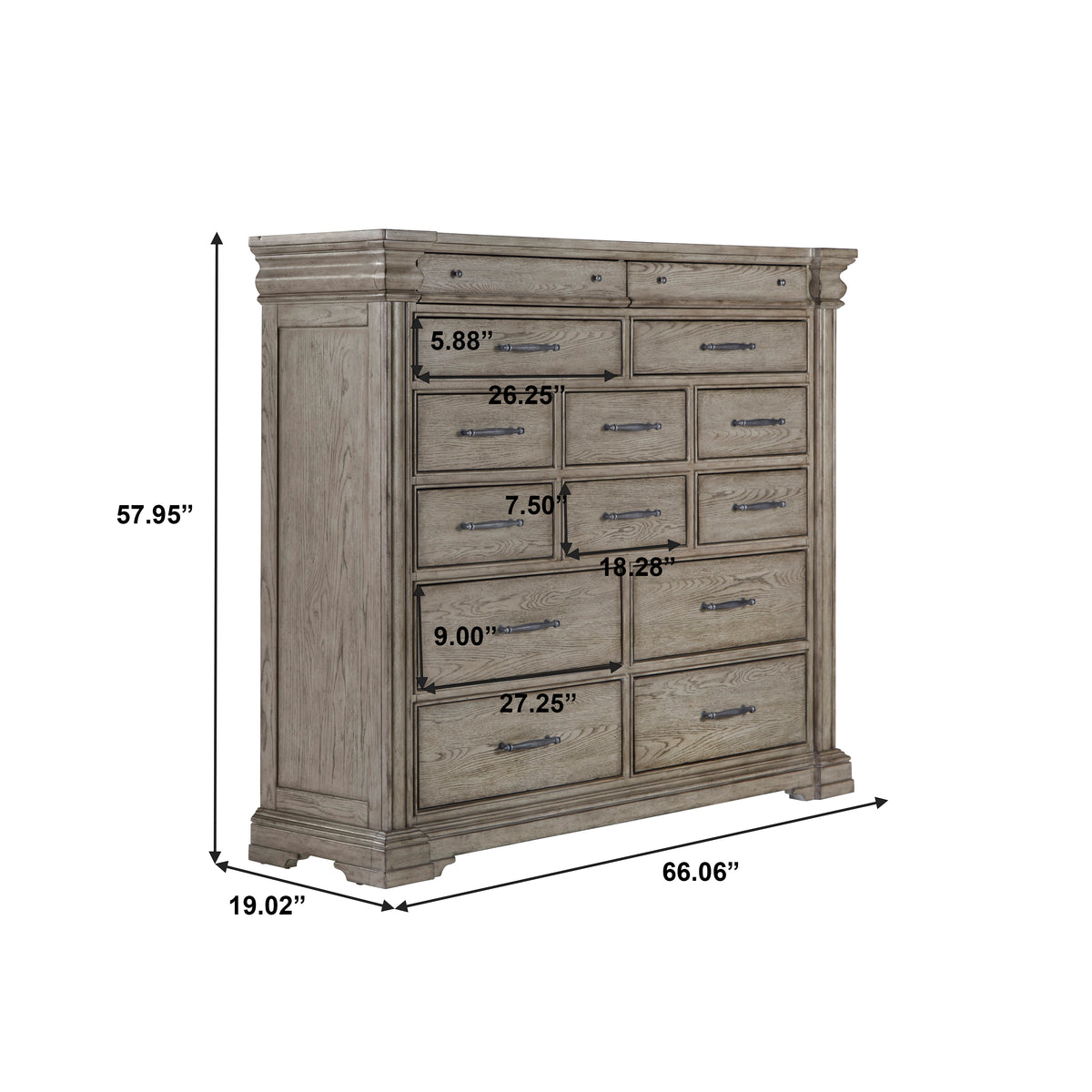 a tall dresser with sizes and measurements