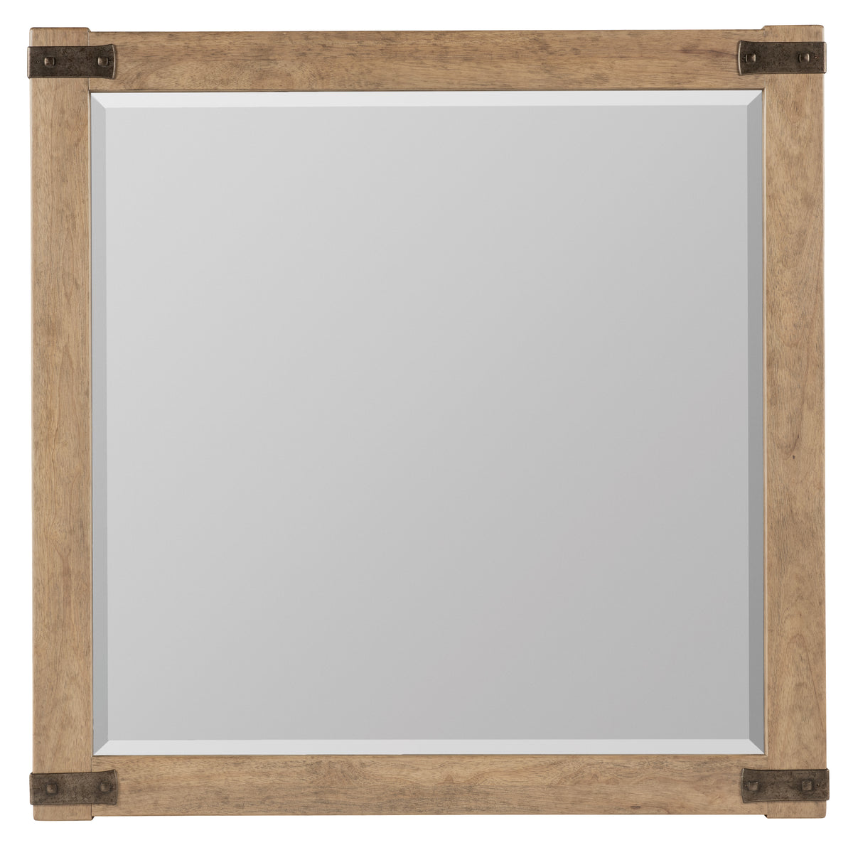 a square wooden frame with metal corners