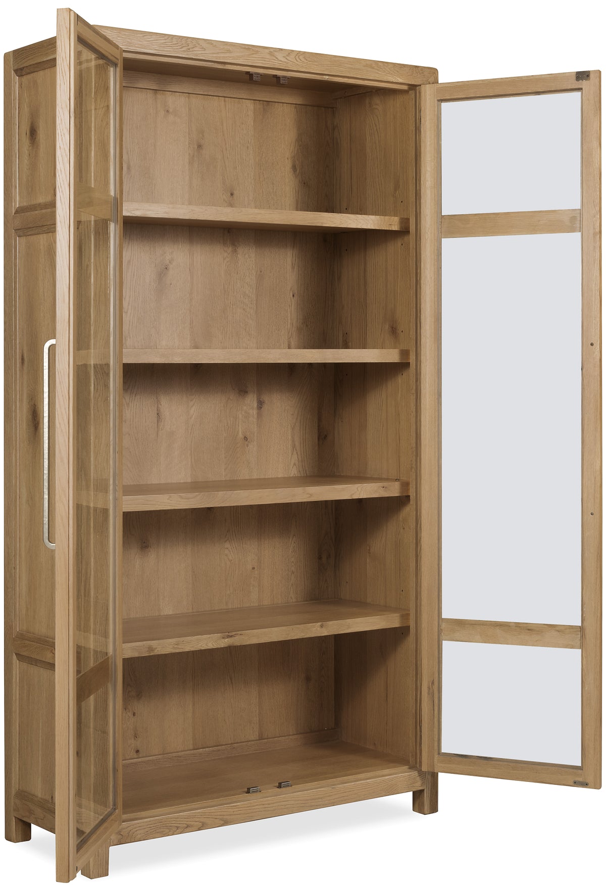 a wooden cabinet with glass doors
