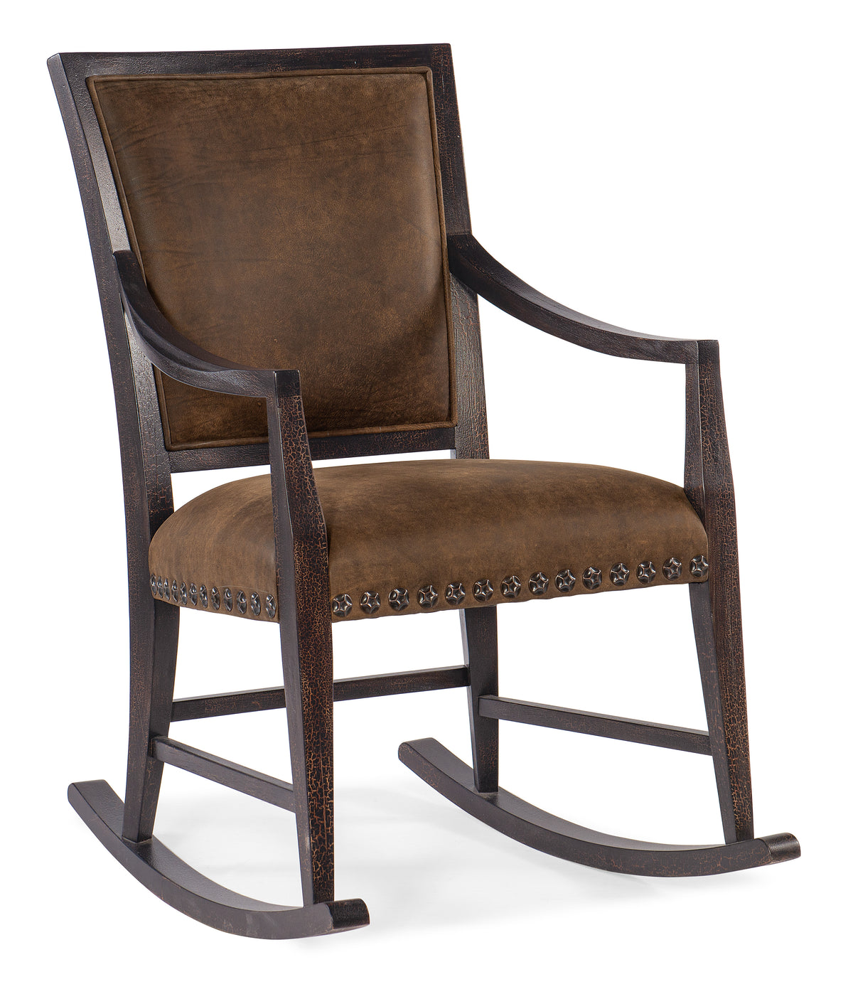 a brown rocking chair with a white background