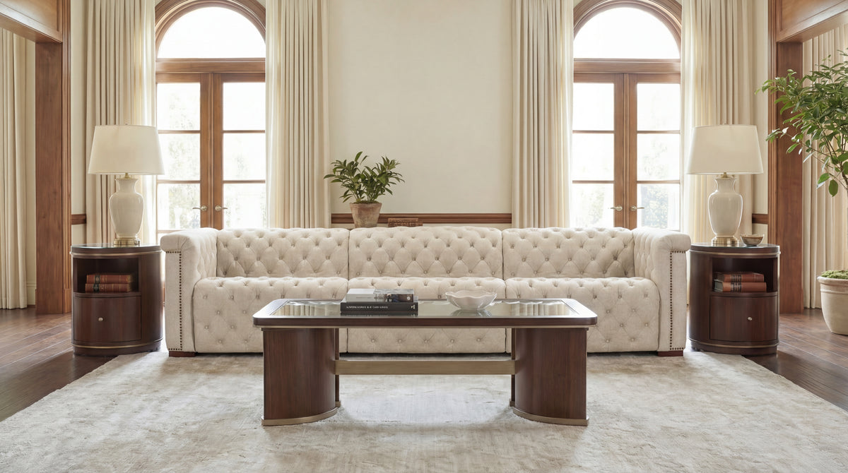 a living room with a couch and a coffee table