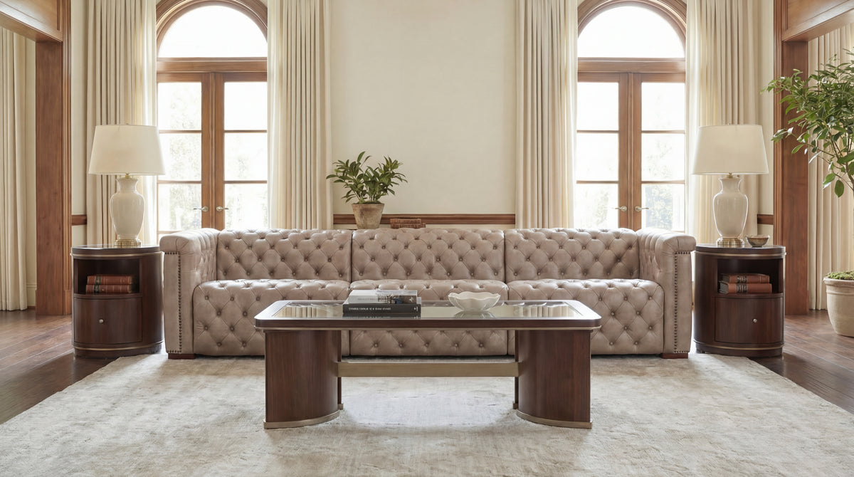a living room with a couch and a coffee table