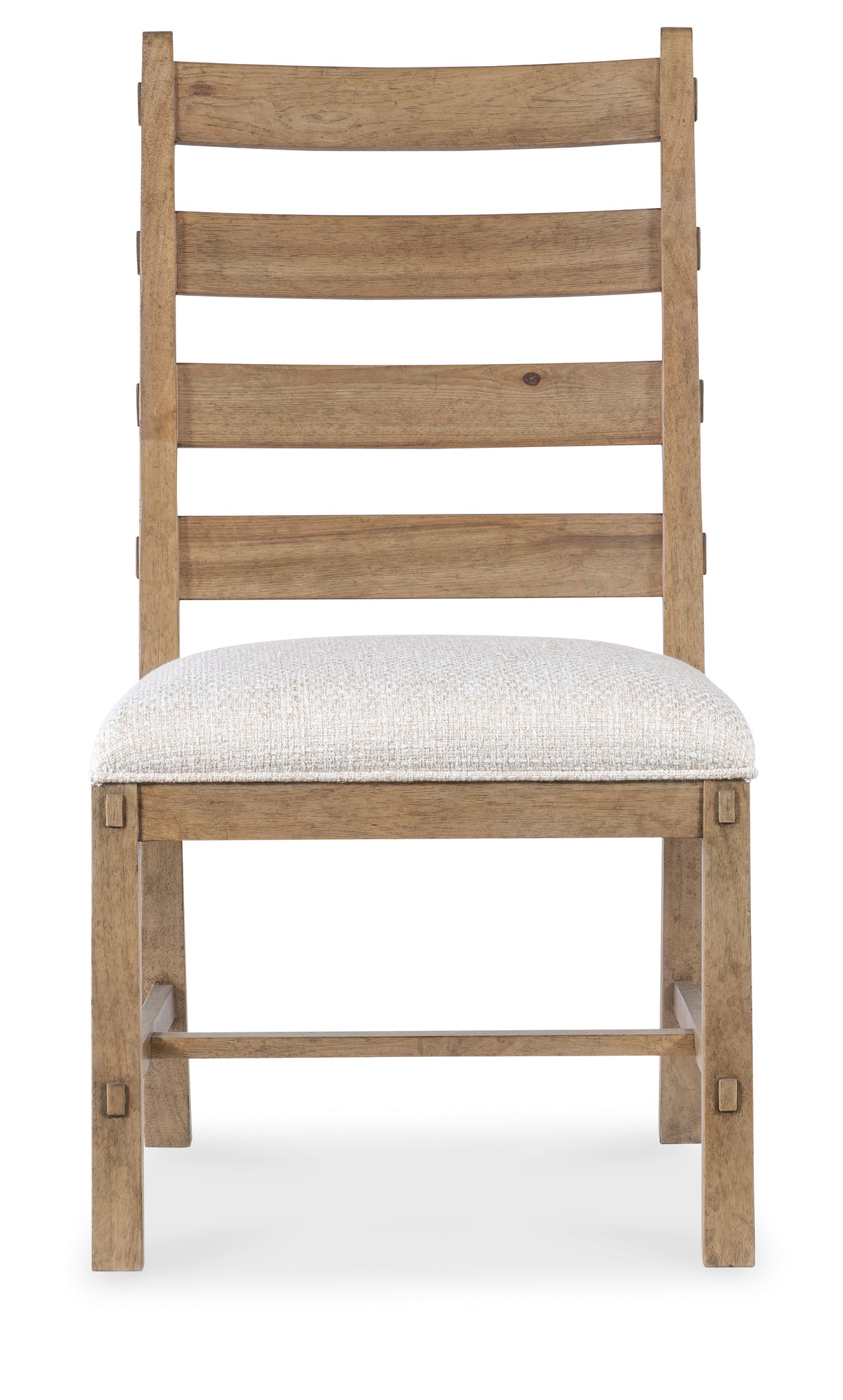 a wooden chair with a white cushion