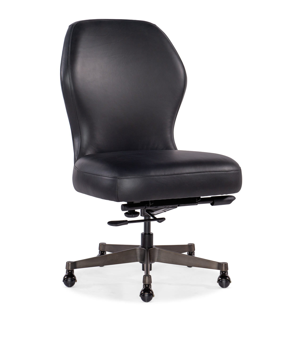 a black office chair with wheels