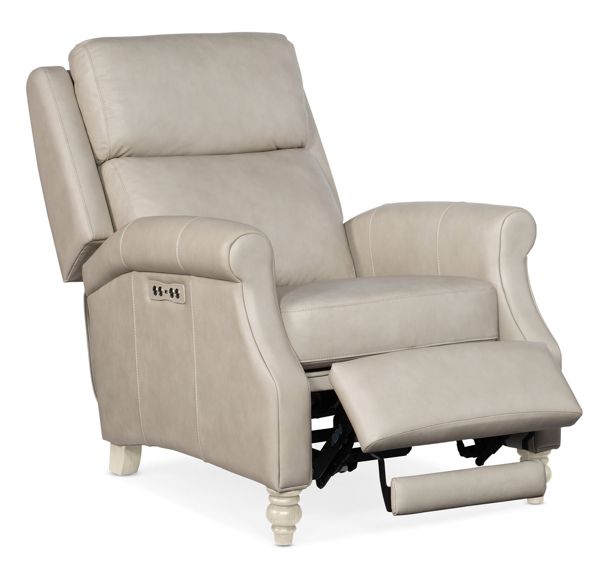a white recliner with legs