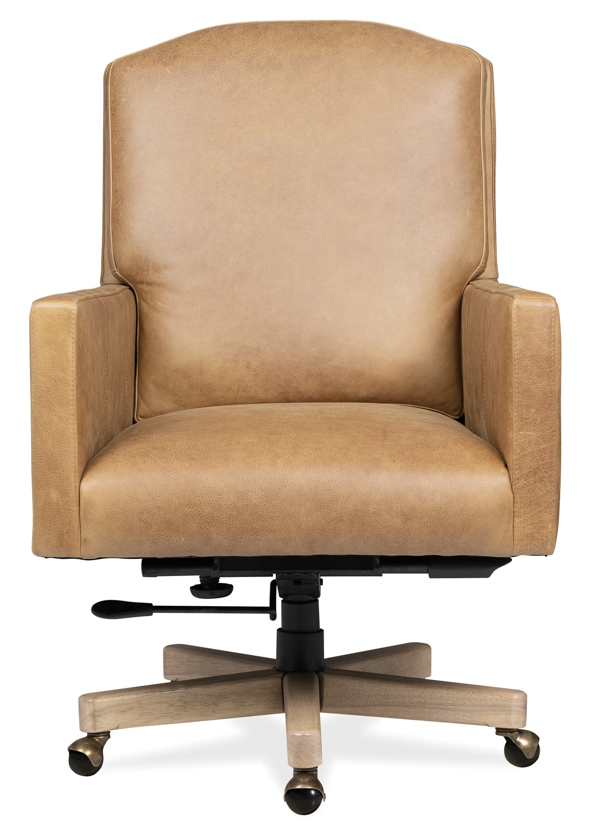 a tan leather chair with a white background