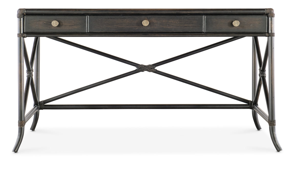 a black table with a metal frame