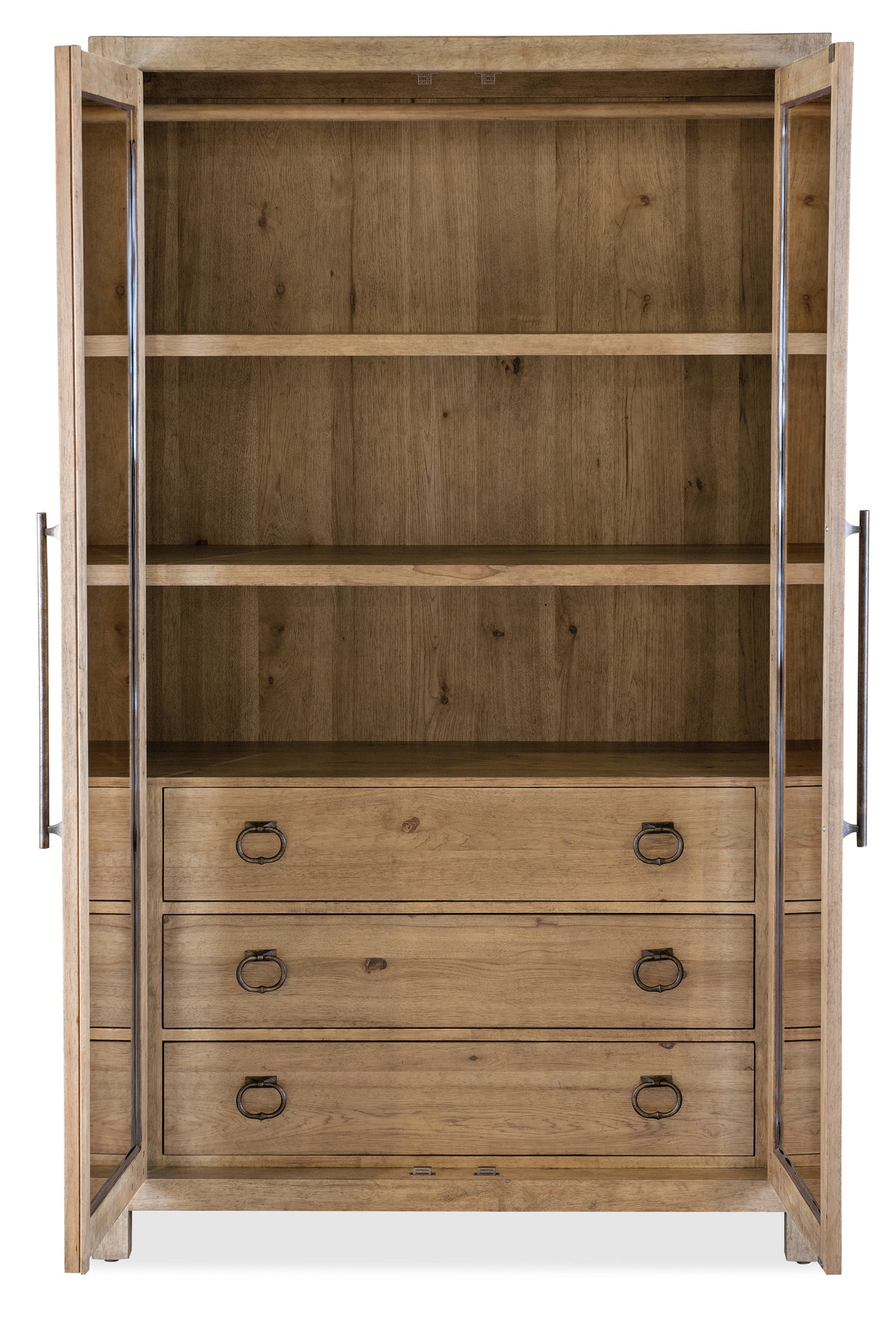 a wooden cabinet with shelves