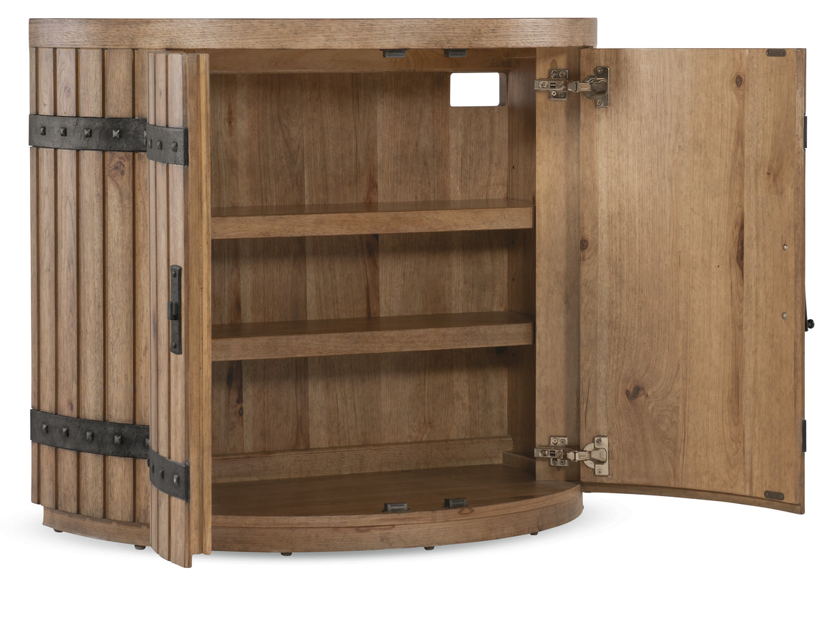 a wooden cabinet with a door open