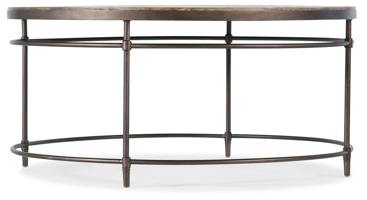a round table with metal legs