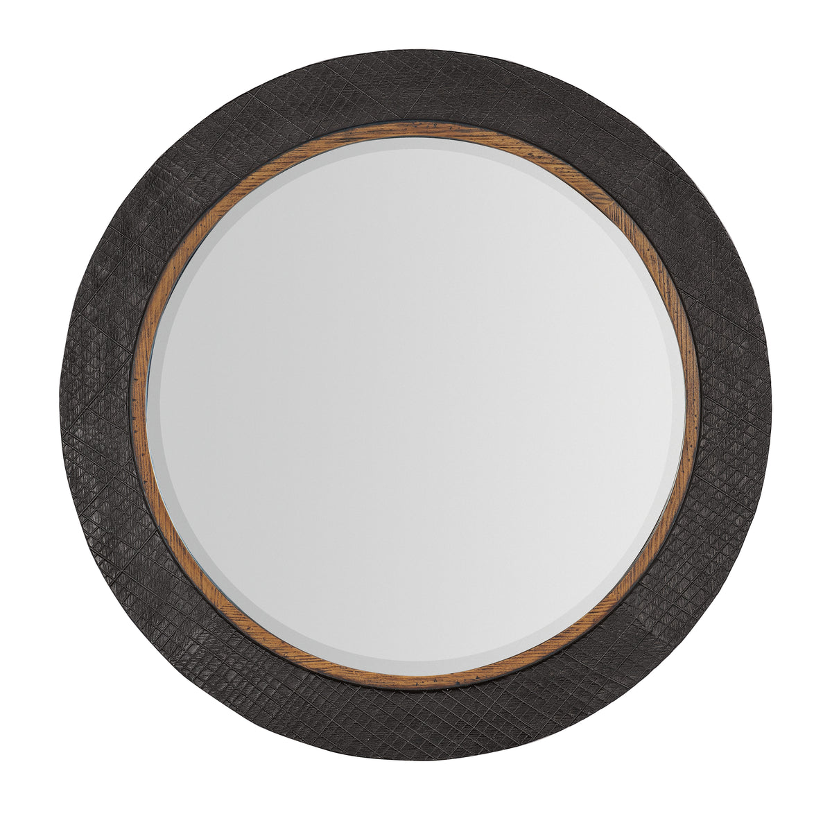 a round white plate with a black border