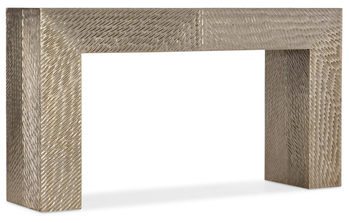 a rectangular silver table with a pattern on it