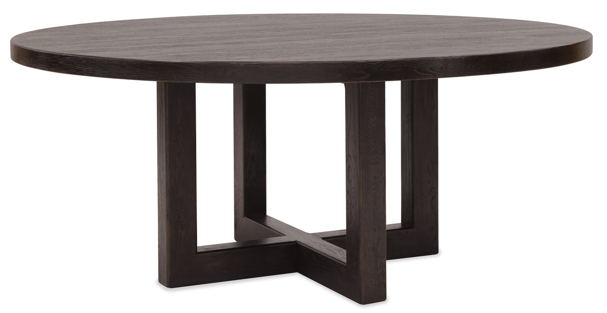 a round wooden table with four legs
