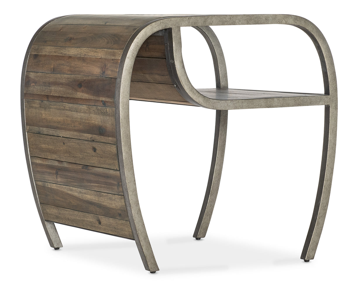 a wood table with a curved top