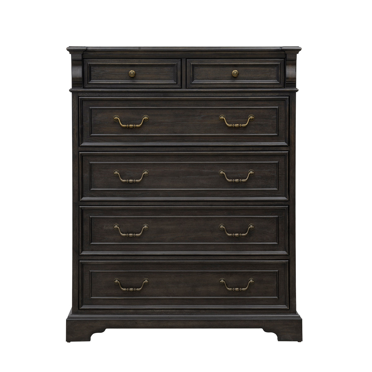 a black dresser with gold handles
