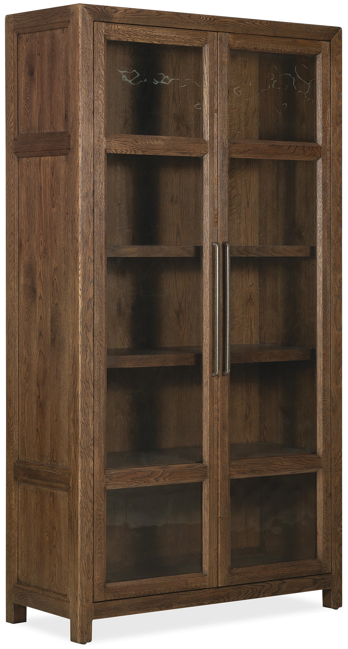 a wooden cabinet with glass doors