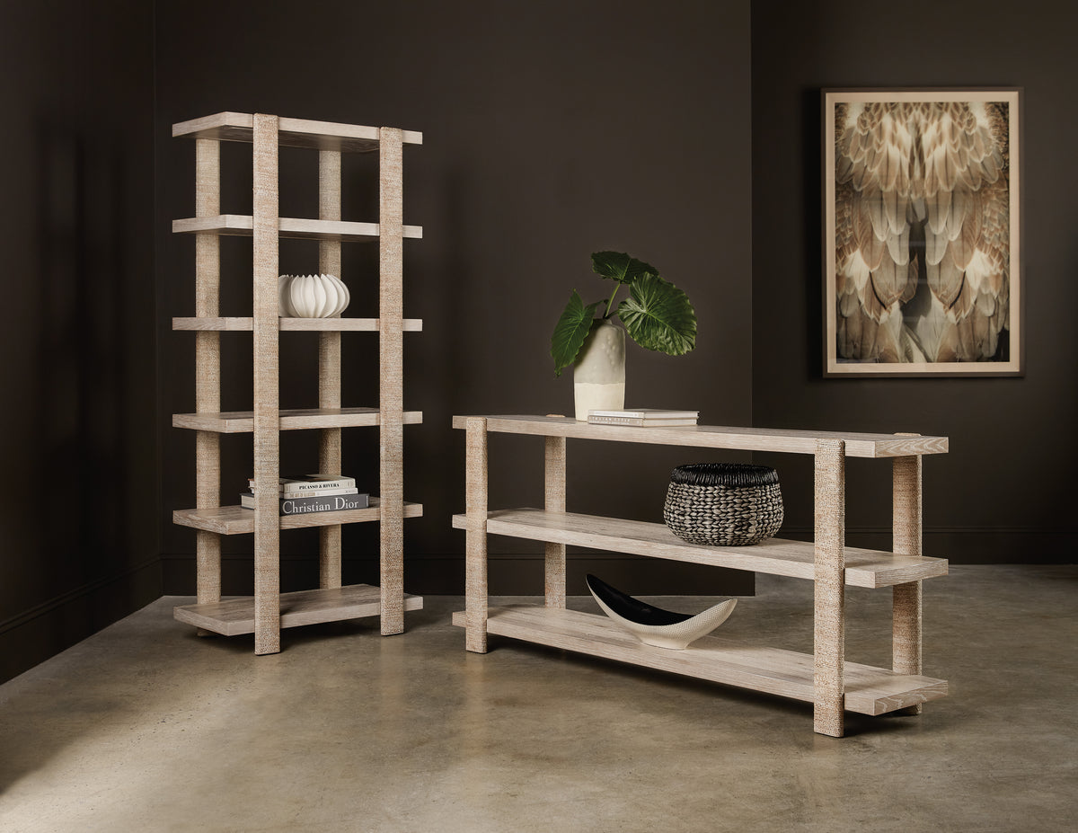 a shelf and shelves in a room