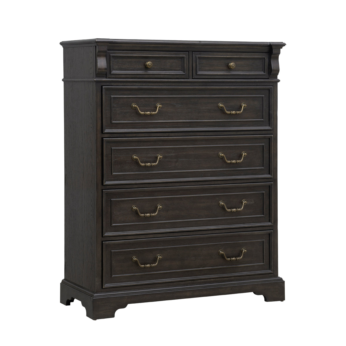 a black dresser with gold handles