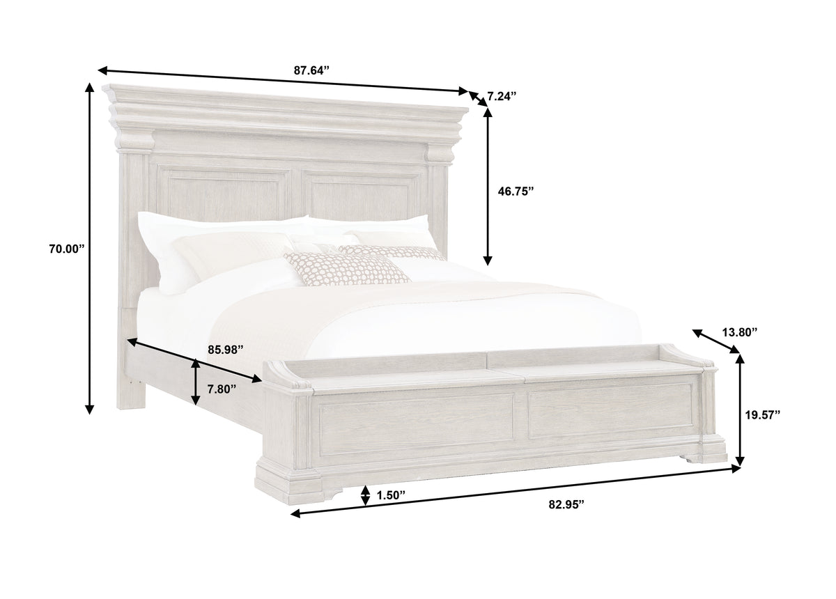 a white bed with sizes and measurements