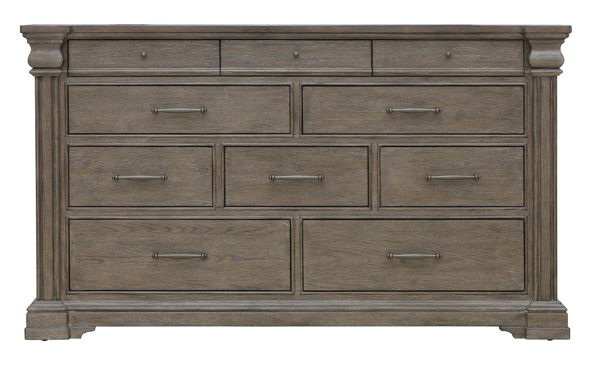 a dresser with drawers and handles