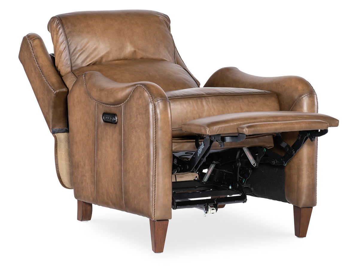 a brown leather recliner with legs