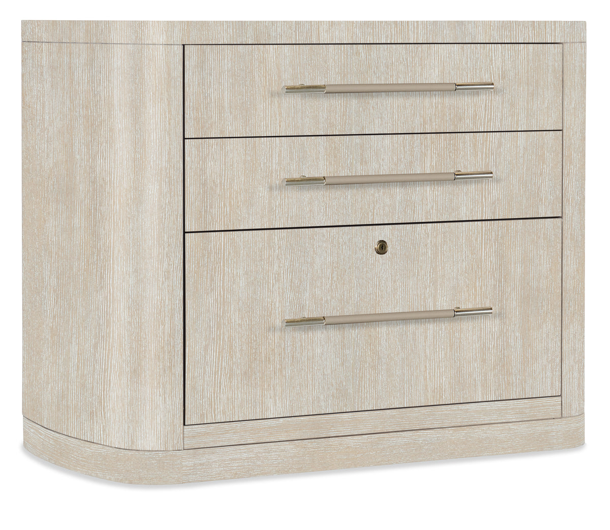 a white dresser with silver handles