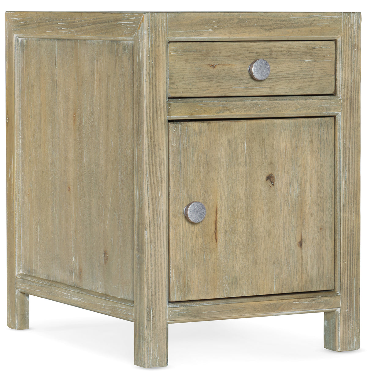 a wooden nightstand with a drawer