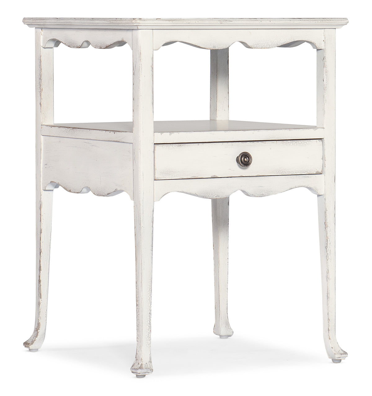 a white table with a drawer