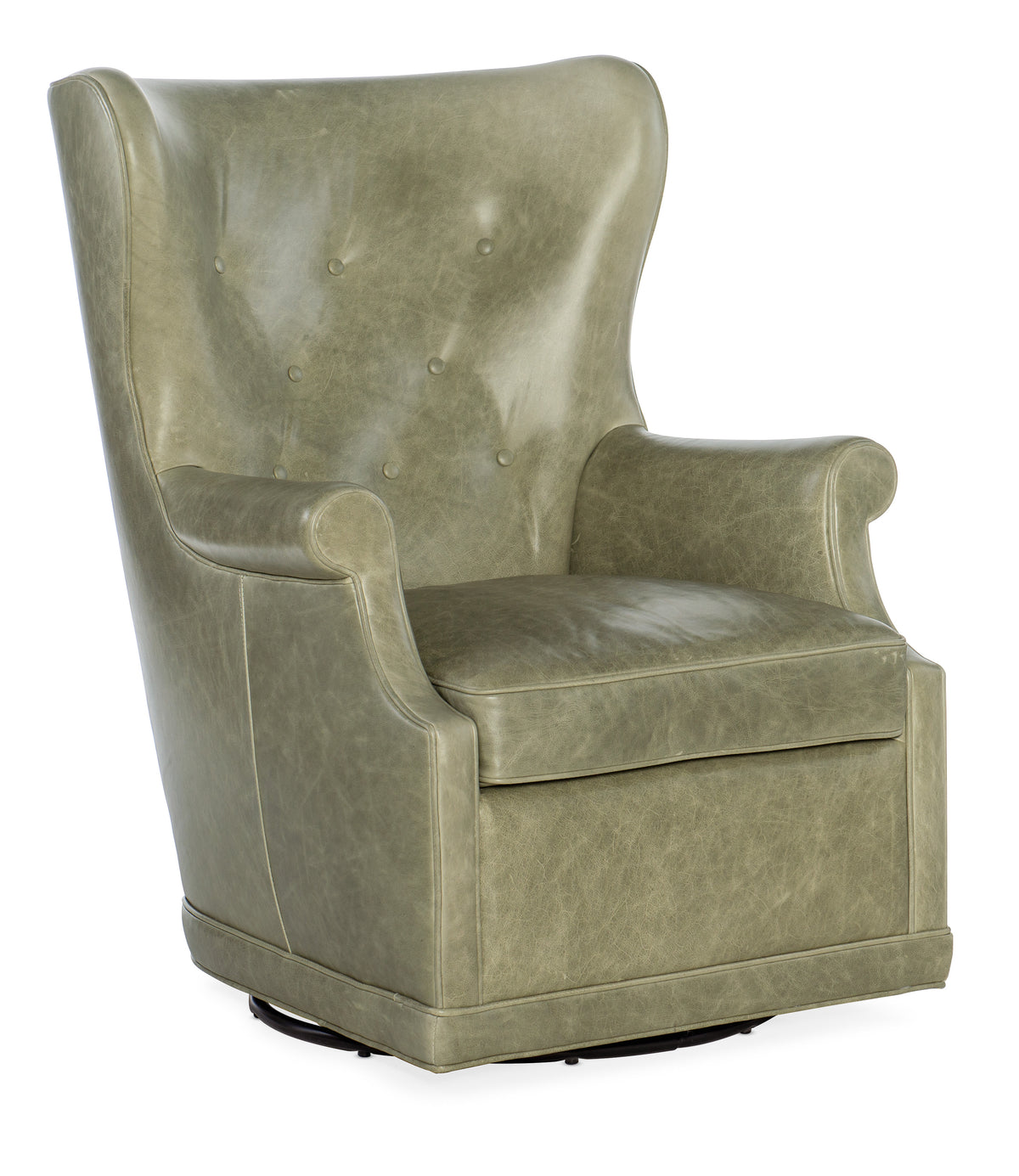 a green leather chair with a white background