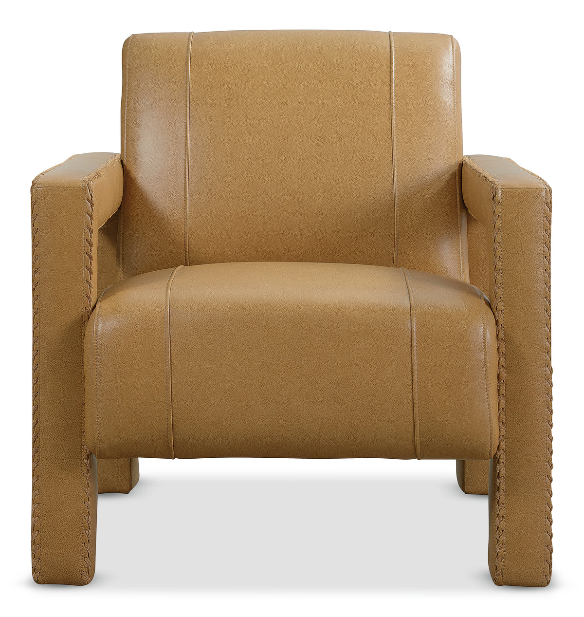 a brown leather chair with armrests
