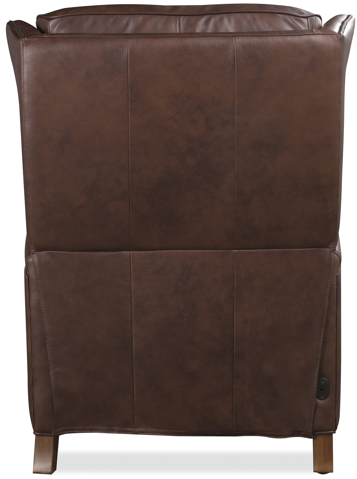 a brown leather chair with a button