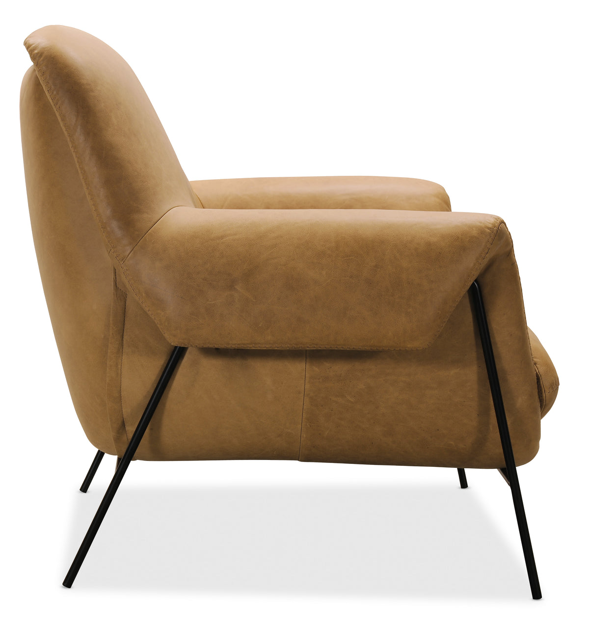 a brown leather chair with black legs