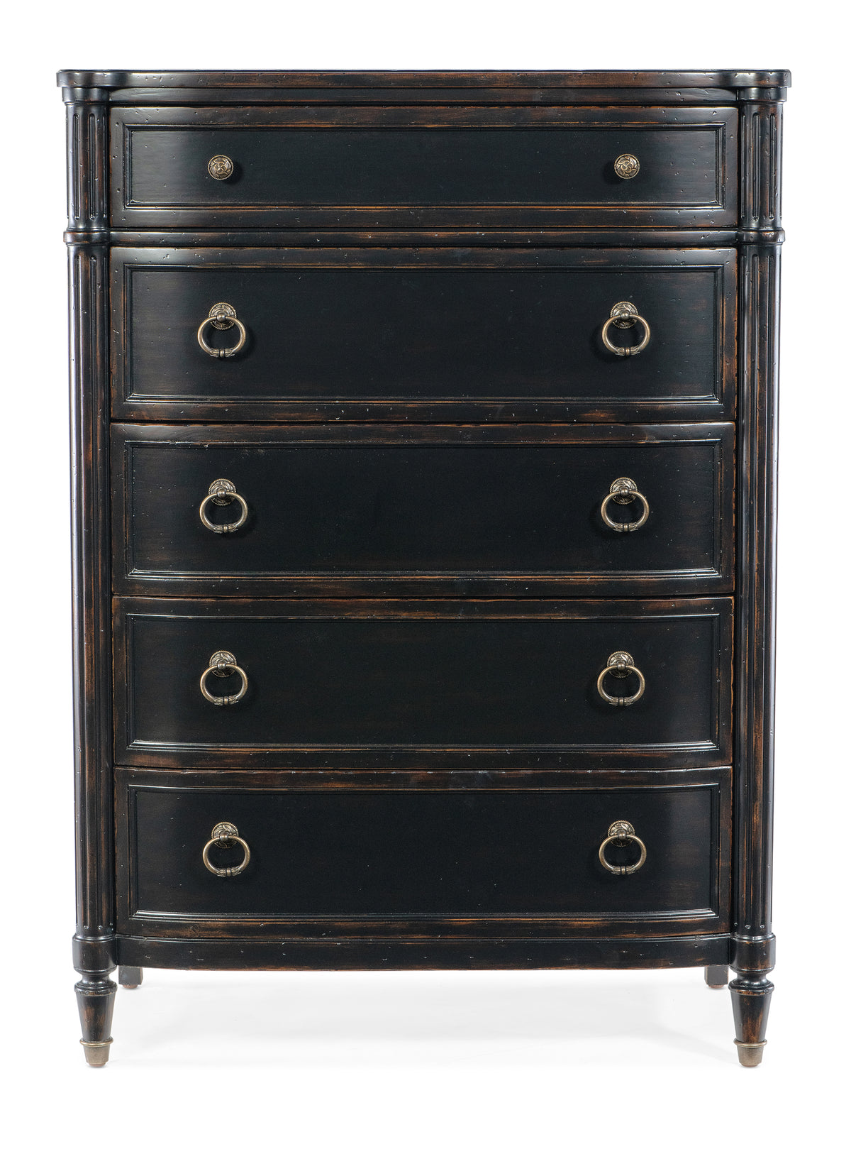 a black dresser with gold handles