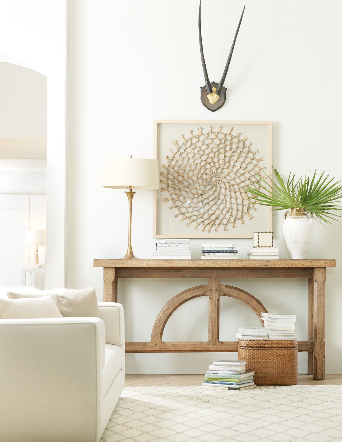 a room with a table and a lamp