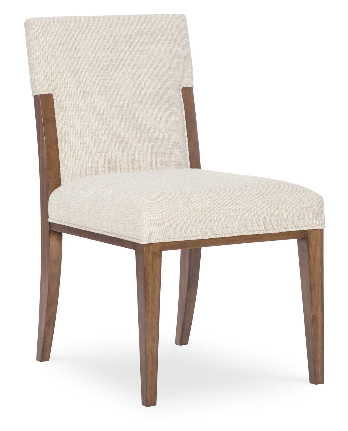a white chair with wooden legs