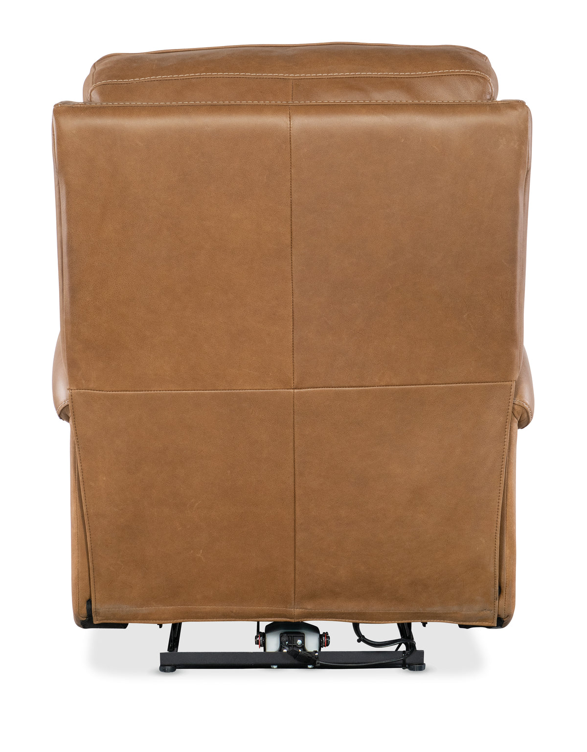 the back of a brown leather chair