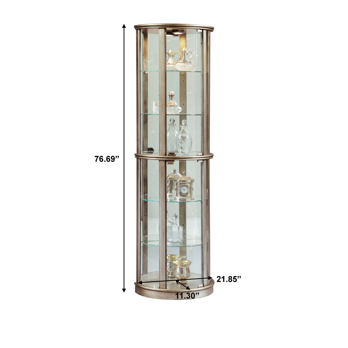 a tall glass display cabinet with glass shelves
