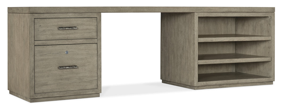 a wooden desk with drawers